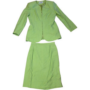 Constance Saunders Green Skirt Suit Set Women’s 12 Textured Blazer & Midi Skirt